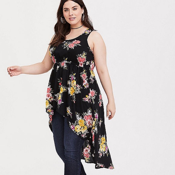 torrid Tops - Torrid Floral Challis Hi Low Babydoll Top 00
